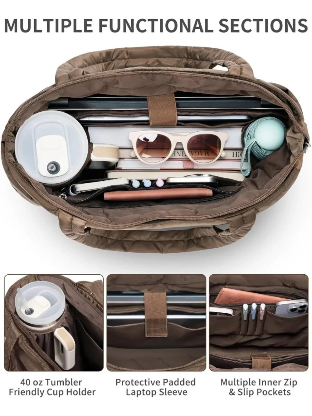 Lightweight Puffer Tote Bag for Women | Stylish Travel & Gym Work Bag
